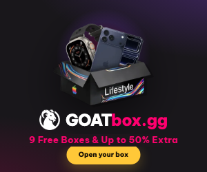 GOATbox.gg 9 Free Boxes and up to 50% Extra banner